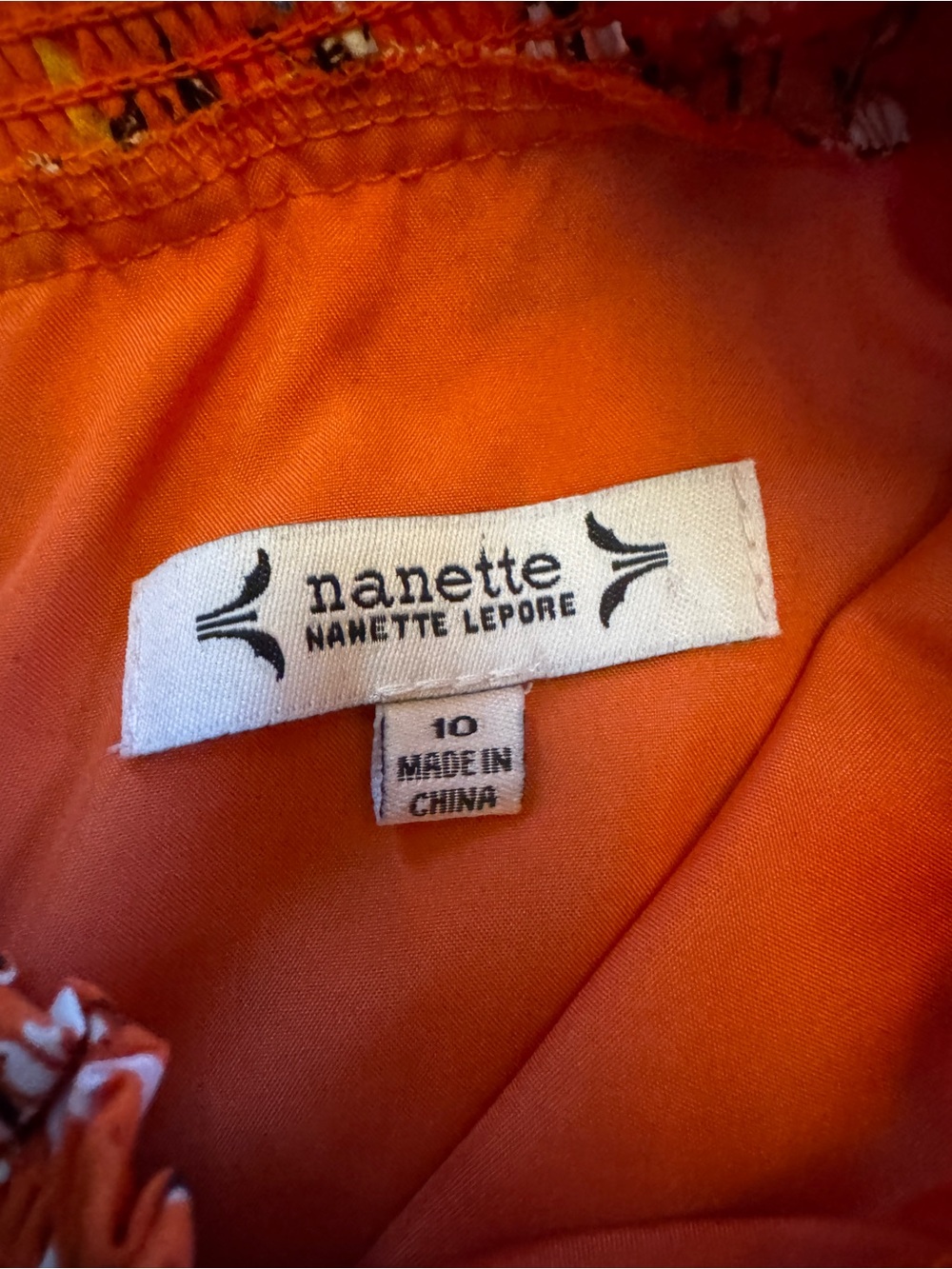 Nanette Lepore Orange Floral A-Line High Neck Pleated Smocked Lined Dress 10 - Picture 2 of 11